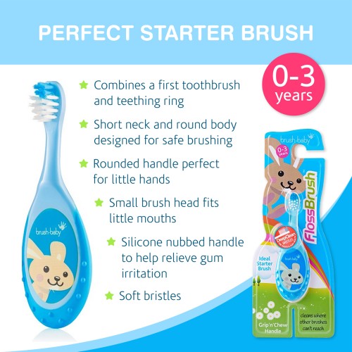 Brush-Baby Baby Non-Fluoride Strawberry Toothpaste (0-2 Years old) + FlossBrush 0-3 years